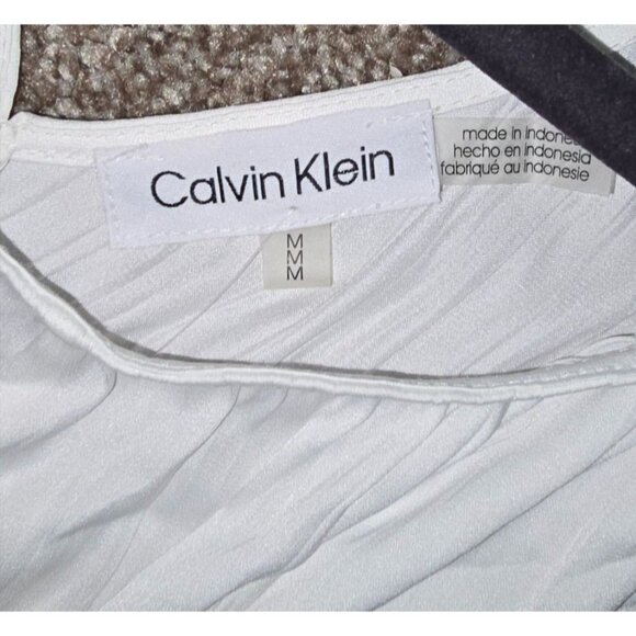 Calvin Klein Womens White Long-Sleeve Blouse M Pleated Textured Design - Picture 3 of 6